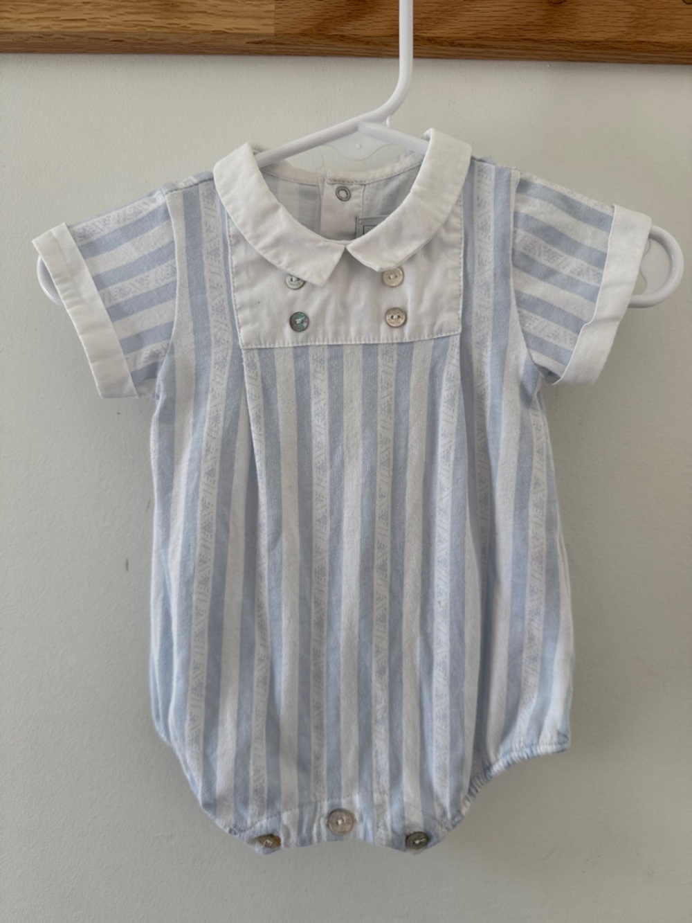 Tartine et Chocolat Light Blue and White Striped Baby One-Piece